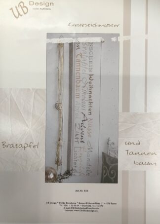 Stickvorlage Bratapfel und Tannenbaum