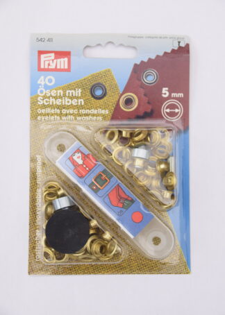 Prym 40 Ösen mit Scheiben (golden, 5mm)