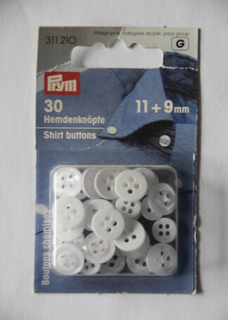 30 Hemdenknöpfe (weiß/ 11+9mm)
