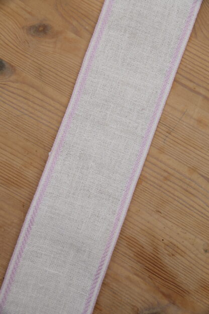 Leinenband creme - doppelt rosa Rand