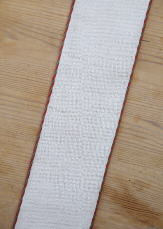 Leinenband beige - grün/roter Rand