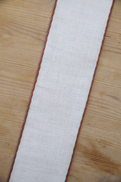 Leinenband beige - grün/roter Rand