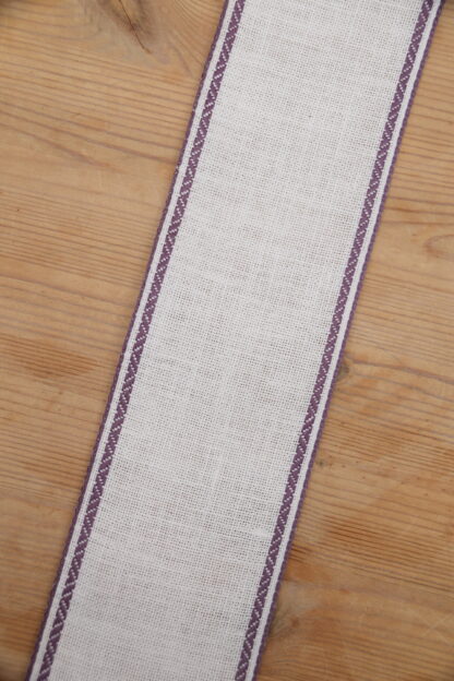 Leinenband creme - doppelt lila Rand