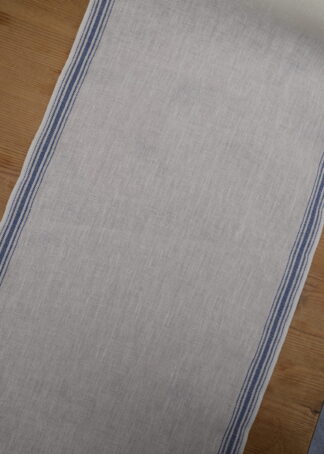 Leinenband creme - blau gestreifter Rand, 36 cm