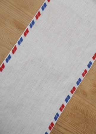 Leinenband creme - rot, blau gestreifter Rand