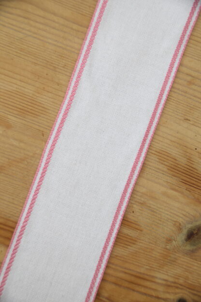 Leinenband weiß - doppelt rosa Rand