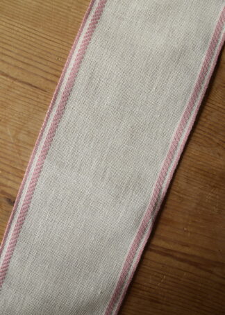 Leinenband creme - doppelt rosa Rand (11cm)