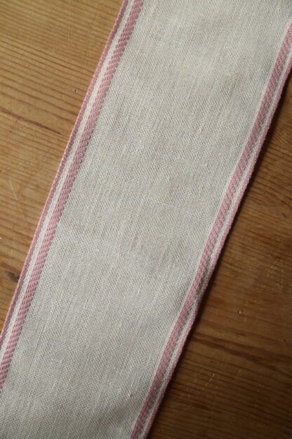 Leinenband creme - doppelt rosa Rand (11cm)